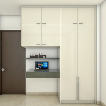 Contemporary Compact White Wardrobe Design With Glossy Finish
